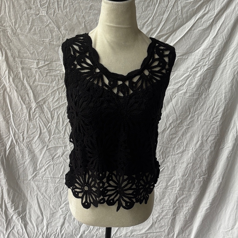 Aqua Black Floral Lace Blouse